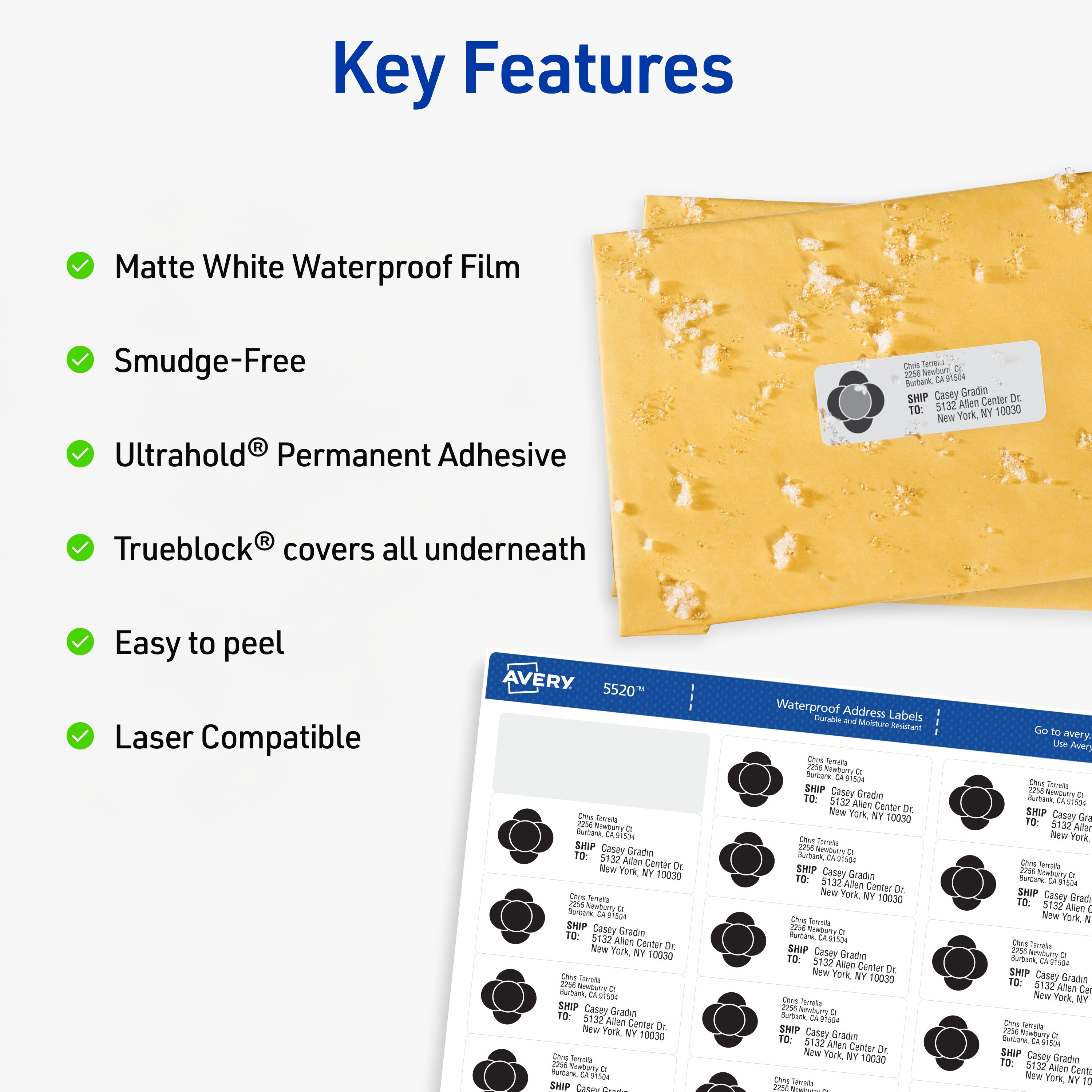Waterproof Address Labels, 1-1/3